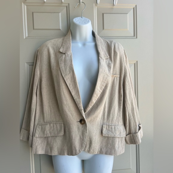 Cato Linen Blazer Womens Size XL Beige Basic Minimal Coastal Simple Jacket - Picture 1 of 9